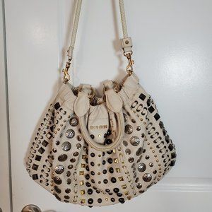 Miu Miu Cream Gold Silver Studded Handbag